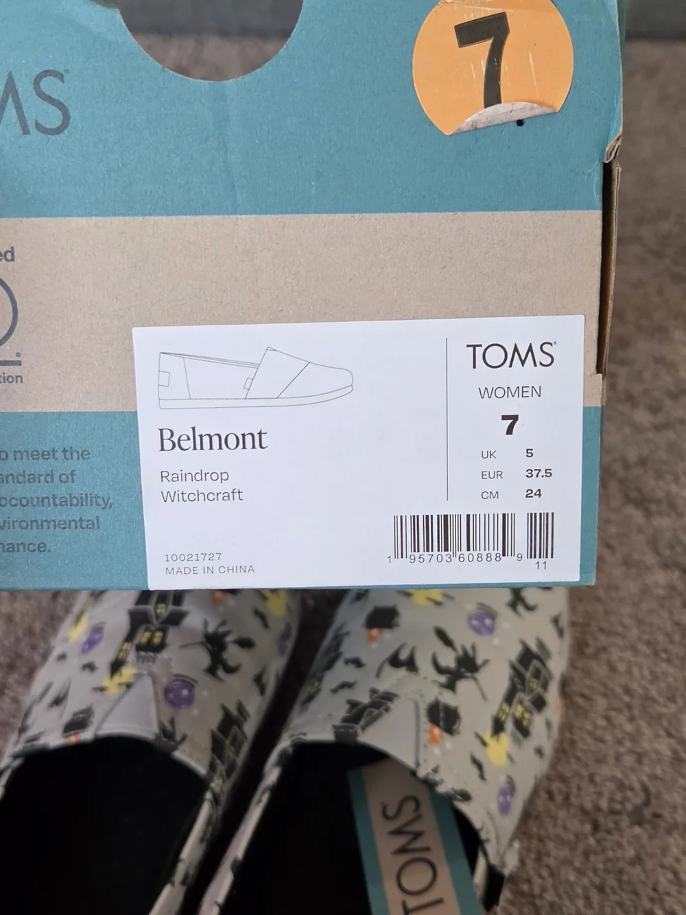 NIB TOMS Alpargata Halloween Glow In The Dark Witches Cats Shoes Women Size 7